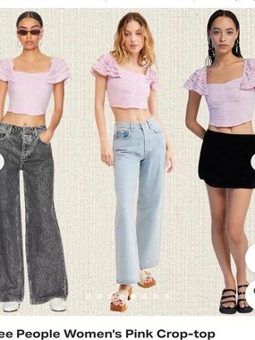 Free People Lavender Ruffle-Sleeve Crop Top